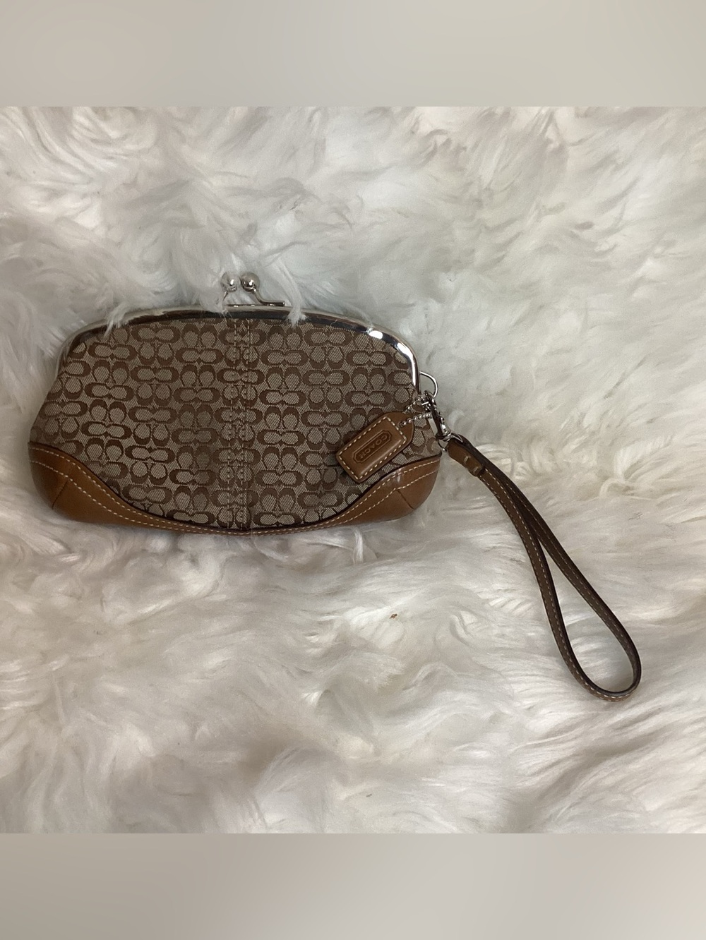 Coach Brown Signature Canvas Kiss-Lock Wristlet